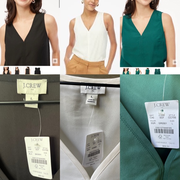 Set of 3 - J Crew sleeveless shirt /  shell tank, flowy crepe material, V-neck - Picture 1 of 10
